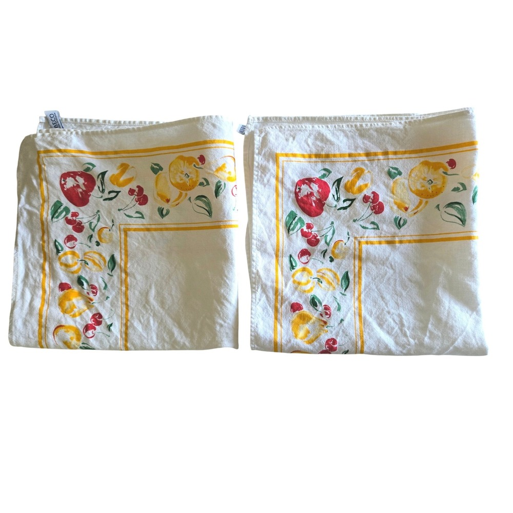Libeco Made in Belgium Fruit Print Linen Cotton Napkins Set of 2 White 26x26